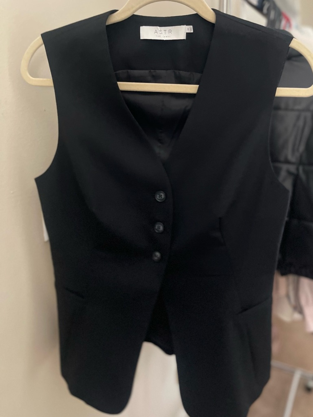 Astr- Black Tailored Vest with Three-Button Front